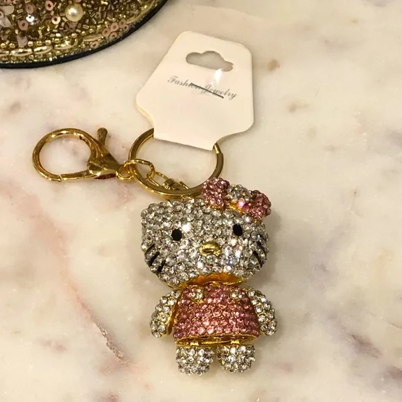 ✨NWT✨ Hello Kitty Crystals Bow Gold Metal Keychain Purse Clip - Picture 4 of 7